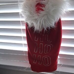 Red Holiday Dog Sweater with White Fur Trim